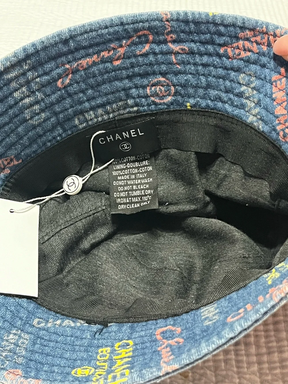 ChaneI Denim Medium Wash Jean Graffiti Scribble Bucket Hat
